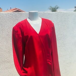Vintage—Patrick Collection Red Asymmetrical Wrap Sheath Dress V-Neck